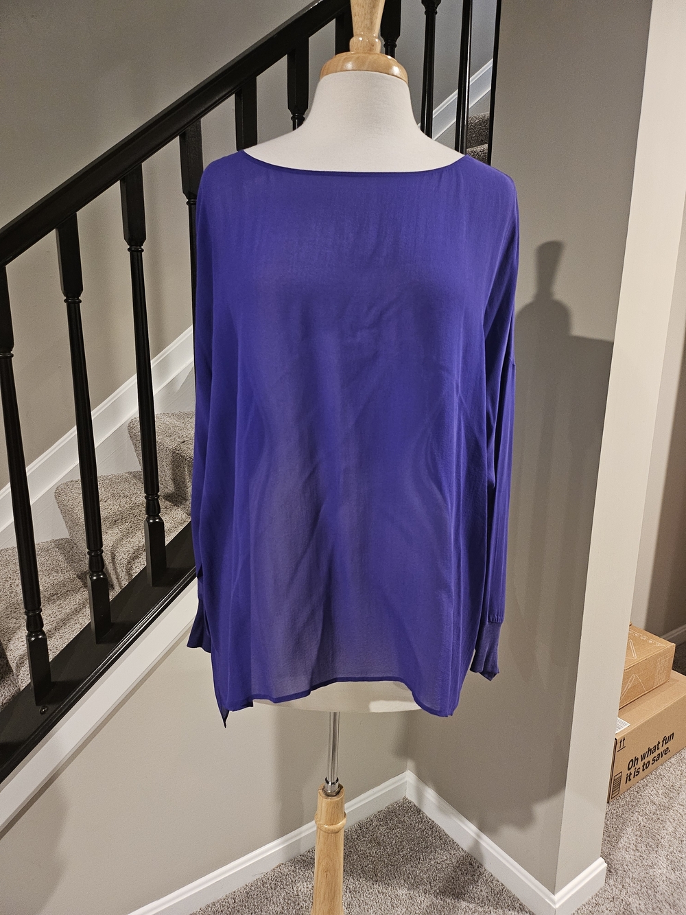 Eileen Fisher Sheer Silk Georgette Venus Purple Bateau NK Box Top (Size XL/TG)